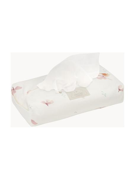Porta salviettine in cotone organico Wildflower, Rivestimento: 100% cotone organico, Manico: 100% lino, Color crema, rosa, fantasia, Larg. 25 x Alt. 5 cm