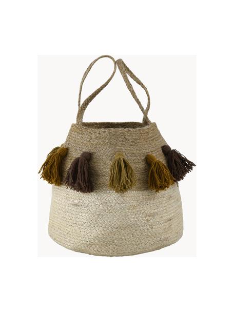 Opbergmand Shara van jute, Mand: 100% jute, Kwastjes: 100% katoen, Beige, Ø 37 x H 33 cm