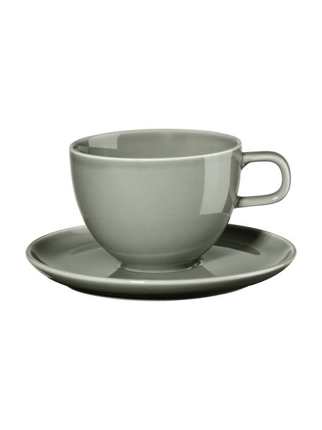 Porzellan-Kaffeetassen Kolibri mit Untertasse in Grau glänzend, 6 Stück, Porzellan, Grau, Ø 9 x H 9 cm