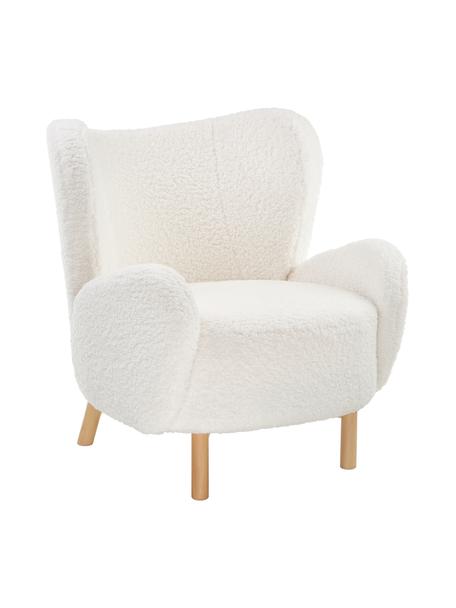 Teddy fauteuil Kalia in crèmewit, Bekleding: teddyvacht (100% polyeste, Poten: beukenhout, Frame: metaal, Teddyvacht crèmewit, 78 x 80 cm