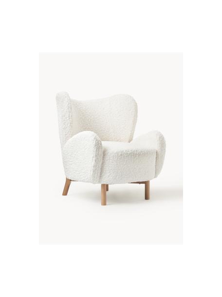 Fauteuil à oreilles tissu peluche Kalia, Peluche blanc crème, bois de hêtre clair, larg. 78 x prof. 80 cm