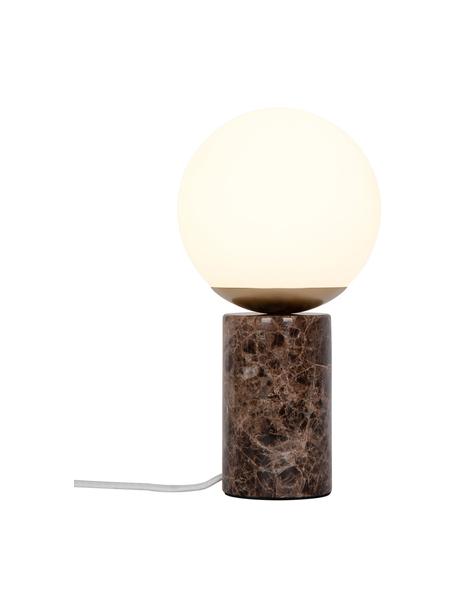 Kleine Tischlampe Lilly mit Marmorfuss in Braun, Lampenschirm: Glas, Cremeweiss, Brauner Marmor, Ø 15 x H 29 cm