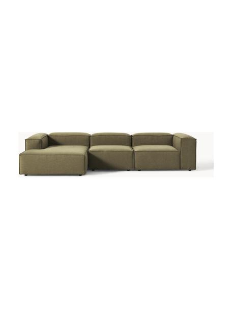 Sofá rinconera modular Lennon, Tapizado: 100% poliéster Alta resis, Estructura: madera contrachapada de p, Patas: plástico Este producto es, Tejido verde oliva, An 327 x F 180 cm, chaise longue izquierda