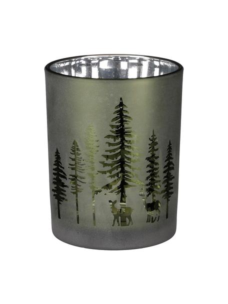 Teelichthalter Forest, Glas, Dunkelgrün, Silberfarben, Ø 10 x H 13 cm