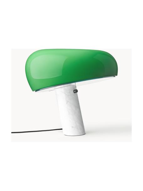 Lampada da tavolo in marmo con luce regolabile Snoopy, Paralume: metallo rivestito, Struttura: marmo, Verde, bianco marmorizzato, Ø 47 x Alt. 47 cm