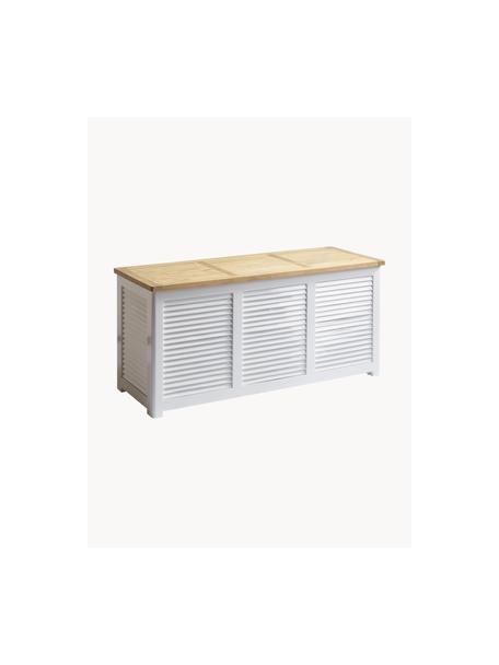 Cofre de almacenamiento de madera Storage, Estructura: madera de caoba pintada, Madera de teca, blanco, An 130 x Al 60 cm