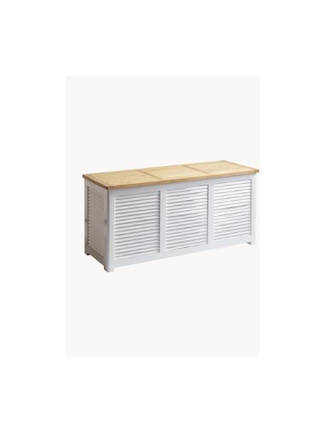 Cofre de almacenamiento de madera Storage, Estructura: madera de caoba pintada, Madera de teca, blanco, An 130 x Al 60 cm