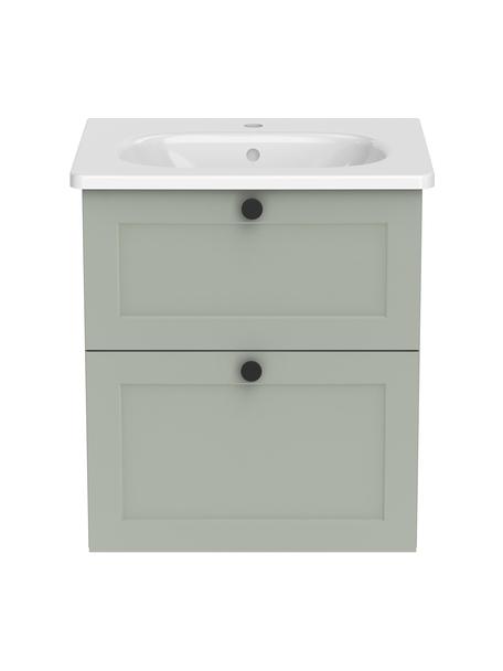Lavabo con armadietto dalla finitura opaca Rafaella, Maniglie: alluminio rivestito, Verde salvia, Larg. 60 x Alt. 67 cm