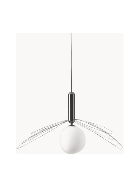 Grote hanglamp Dela, Lampenkap: glas, Wit, zwart, Ø 21 x H 26 cm