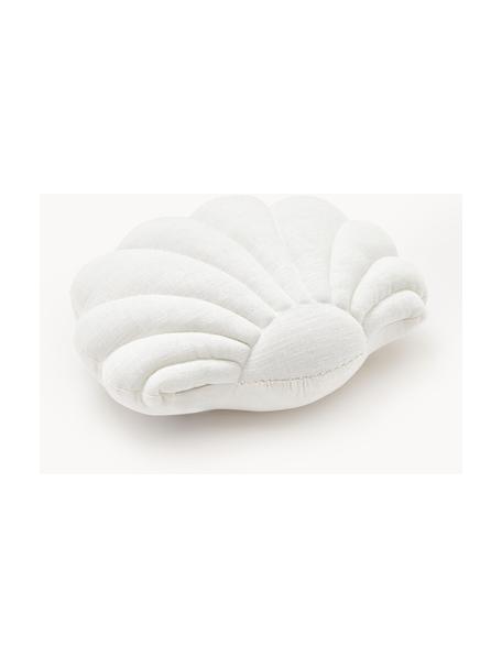 Cuscino in lino a forma di conchiglia Shell, Retro: 100% cotone, Bianco latte, Larg. 34 x Lung. 38 cm