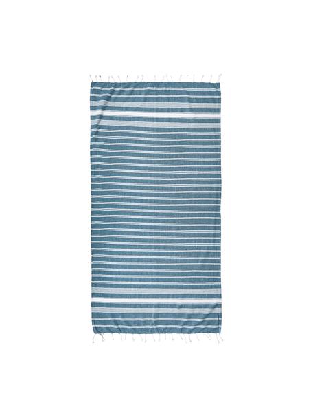 Pruhovaný plážový uterák so strapcami Surfside, 100 % bavlna, Petrolejová, Š 90 x D 170 cm