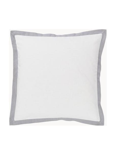 Poszewka na poduszkę z lnu z lamówką Mira, 51% len, 49% bawełna, Biały, S 45 x D 45 cm