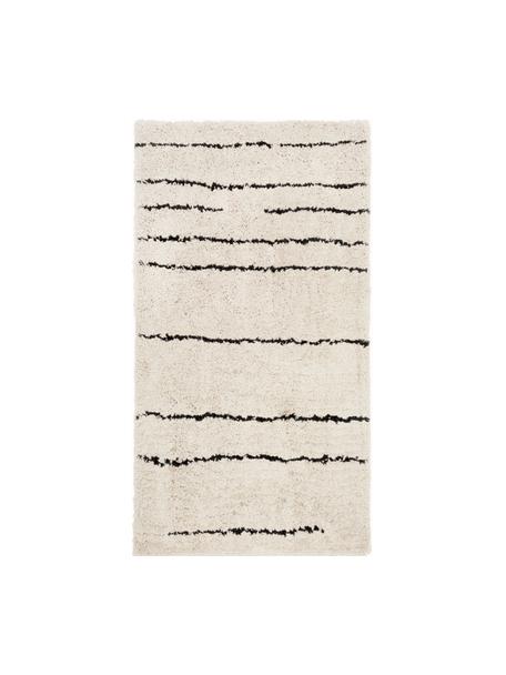 Alfombra artesanal Dunya, Parte superior: 100% poliéster, Reverso: 100% algodón, Beige, negro, An 80 x L 150 cm (Tamaño XS)