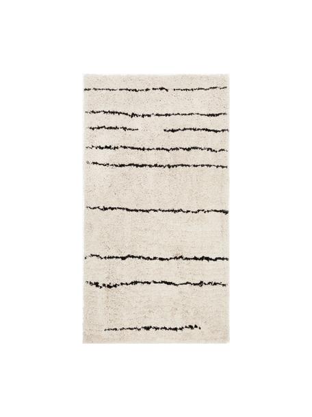 Tappeto soffice a pelo lungo fatto a mano Dunya, Retro: 100% cotone, Beige, nero, Larg. 80 x Lung. 150 cm (taglia XS)