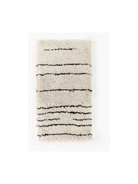 Pluizig hoogpolig vloerkleed Dunya, handgetuft, Onderzijde: 100% katoen, Beige, zwart, B 80 x L 150 cm (maat XS)