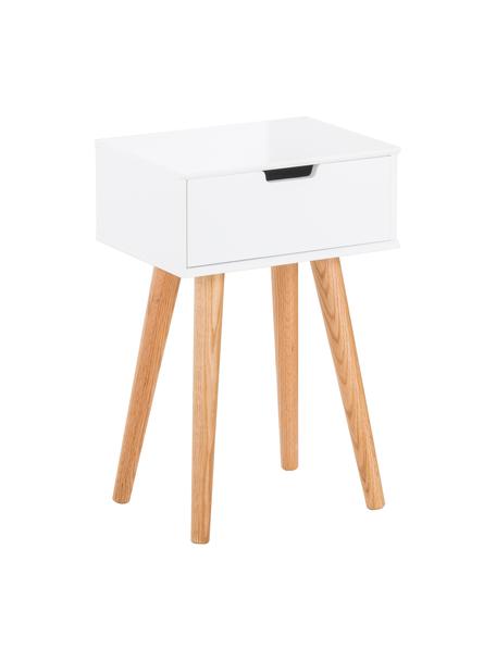 Nachttisch Mitra mit Schublade, Beine: Eichenholz, Weiß, B 40 x H 62 cm