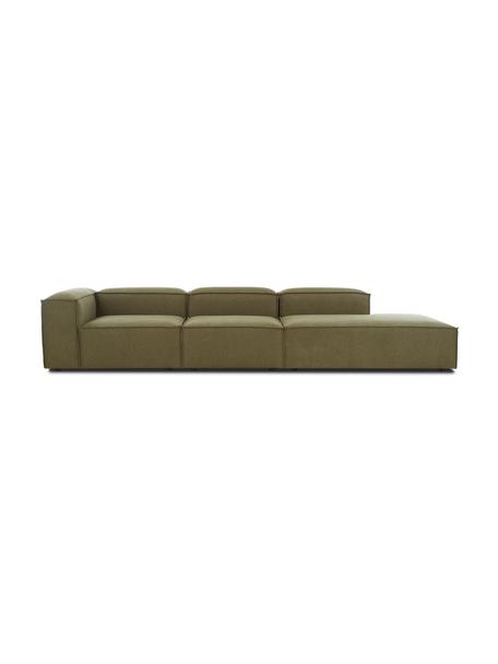Méridienne modulable XL Lennon, Tissu vert, larg. 357 x prof. 119 cm, dossier à droite