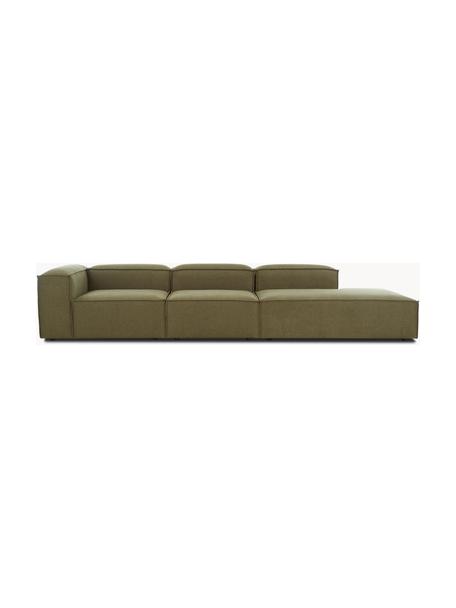 Méridienne modulable XL Lennon, Tissu vert olive, larg. 357 x prof. 119 cm, dossier à droite