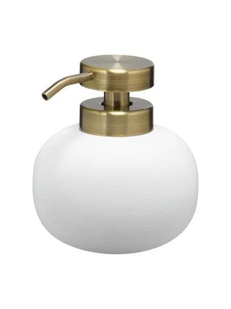 Dosificador de jabón Lotus, Recipiente: cerámica, Dosificador: metal, recubierto, Blanco, latón, Ø 11 x Al 13 cm