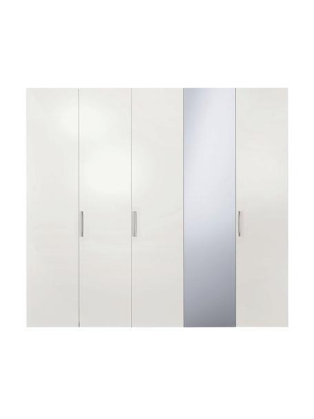 Madison draaideurkast, 5-deurs met spiegeldeur, inclusief montageservice, Frame: panelen op houtbasis, gel, Hout, wit gelakt, spiegelglas, B 252 x H 230 cm