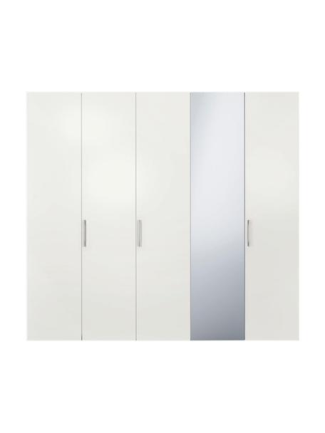 Madison draaideurkast, 5-deurs met spiegeldeur, inclusief montageservice, Frame: panelen op houtbasis, gel, Wit, met spiegeldeur, B 252 x H 230 cm