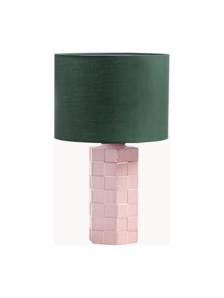 Lampe à poser en grès Check, Vert foncé, rose pâle, Ø 25 x haut. 42 cm