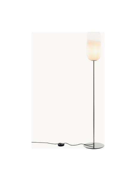 Mondgeblazen vloerlamp Gople, Lampenkap: mondgeblazen glas, Wit, zilverkleurig, H 170 cm