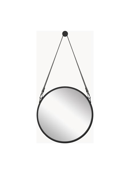 Espejo de pared redondo Liz, con correa de cuero, Correa: plástico, Parte trasera: tablero de fibras de dens, Espejo: cristal, Negro, An 40 x Al 80 cm