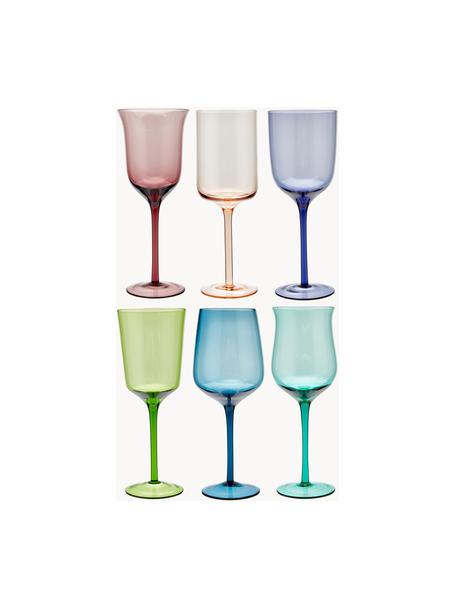Mondgeblazen wijnglazen Diseguale in verschillende kleuren en vormen, set van 6, Glas, Meerkleurig, transparant, Ø 7 x H 24 cm, 250 ml