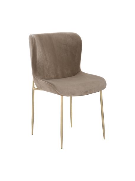 Krzesło tapicerowane z aksamitu Tess, Tapicerka: aksamit (poliester) Dzięk, Nogi: metal malowany proszkowo, Taupe aksamit, odcienie złotego, S 49 x W 84 cm