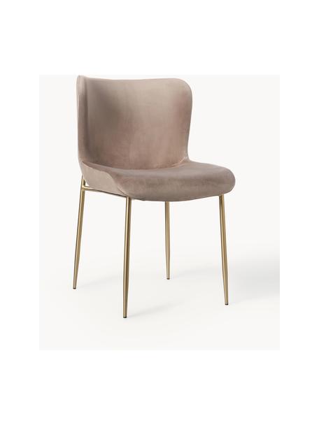 Krzesło tapicerowane z aksamitu Tess, Tapicerka: aksamit (poliester) Dzięk, Nogi: metal malowany proszkowo, Taupe aksamit, odcienie złotego, S 49 x G 64 cm