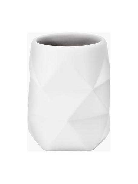 Tandenborstelbeker Crackle van breukvast polyresin, Polyresin, Wit, Ø 8 x H 10 cm