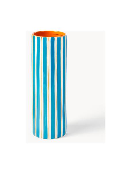 Handbemalte Vase Ray aus Porzellan, H 24 cm, Porzellan, Blau, Off White, Orange, Ø 8 x H 24 cm