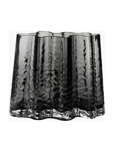 Jarrón de vidrio soplado artesanalmente con relieves Gry, 19 cm, Vidrio soplado artesanalmente, Gris antracita transparente, An 24 x Al 19 cm