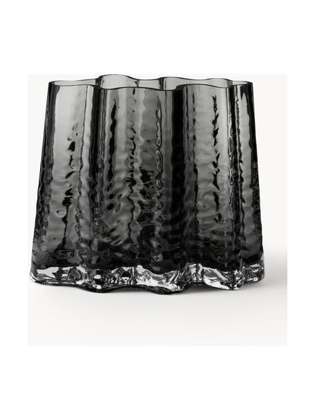 Mundgeblasene Glas-Vase Gry mit strukturierter Oberfläche, H 19 cm, Glas, mundgeblasen, Anthrazit, semi-transparent, B 24 x H 19 cm