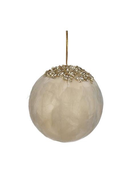 Adornos navideños Feather Ball, 2 uds., Plumas, Beige, dorado, Ø 8 cm
