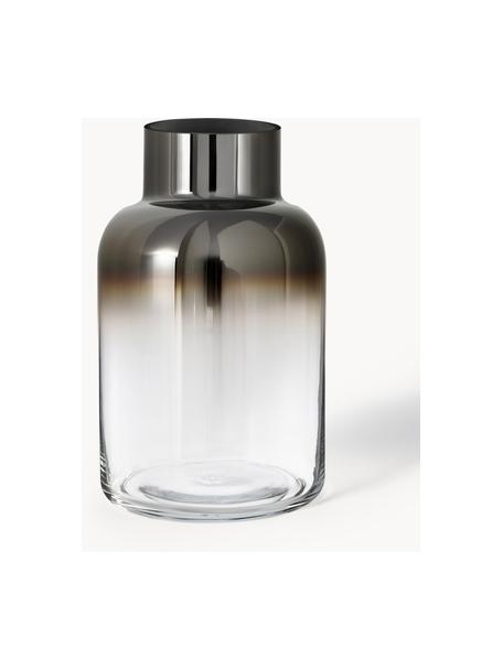 Ručne fúkaná sklenená váza Uma, Lakované sklo, Priehľadná, odtiene chrómovej, Ø 16 x V 27 cm