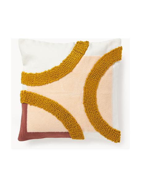 Housse de coussin 45x45 brodée Reza, Blanc cassé, brun, abricot, larg. 45 x long. 45 cm