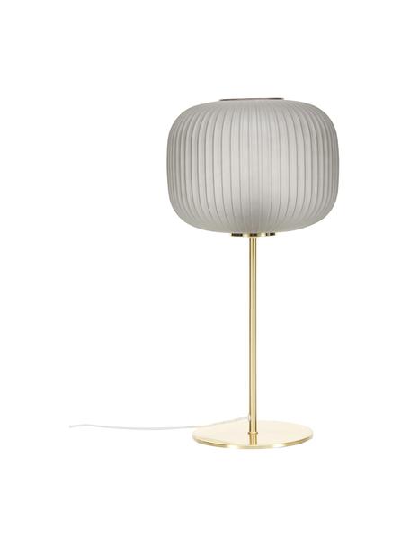 Grote tafellamp Sober met glazen lampenkap, Lampenkap: glas, Lampvoet: geborsteld metaal, Grijs, messingkleurig, Ø 25 x H 50 cm