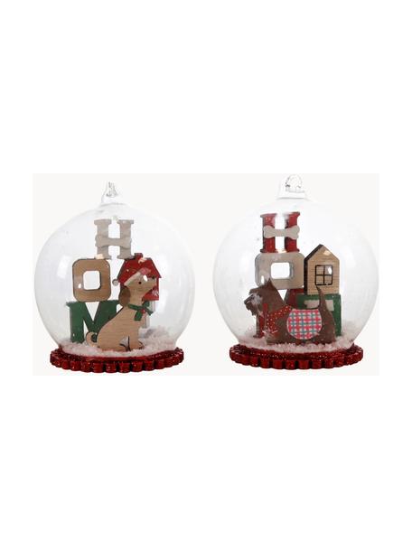 Bolas de nieve Chrismas Dogs, Ø 8 cm, 2 uds., Figura: vidrio, madera, espuma de, Multicolor, Ø 8 x Al 11 cm