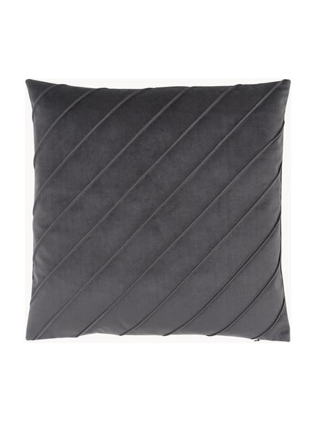 Fluwelen kussenhoes Leyla met structuurpatroon, Fluweel (100% polyester), Antraciet, B 40 x L 40 cm
