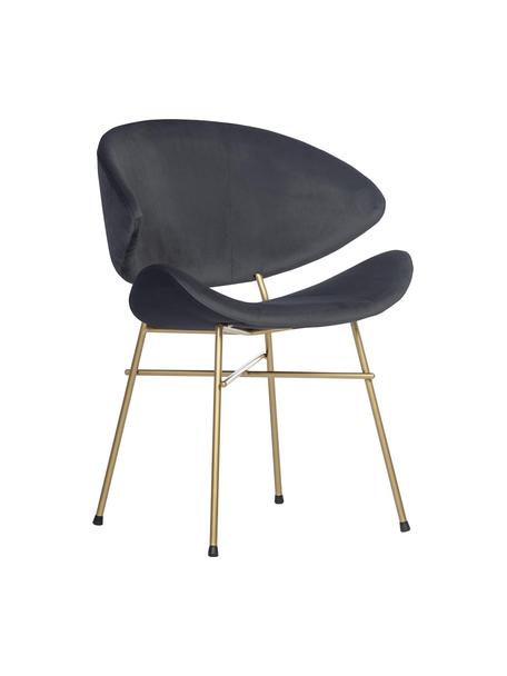 Sedia imbottita in velluto idrorepellente Cheri, Rivestimento: 100% poliestere (velour), Velluto grigio scuro, ottonato, Larg. 57 x Prof. 55 cm