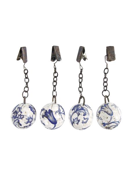 Zestaw obciążników na obrus Evie, 4 elem., Ceramika, Niebieski, biały, metal, Ø 3 x W 11 cm