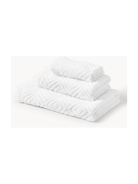 Set de toallas texturizadas Jacqui, 3 uds., Blanco, Set de 3 (toalla tocador, toalla lavabo y toalla ducha)