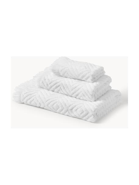 Set de toallas texturizadas Jacqui, tamaños diferentes, Blanco, Set de 3 (toalla tocador, toalla lavabo y toalla ducha)