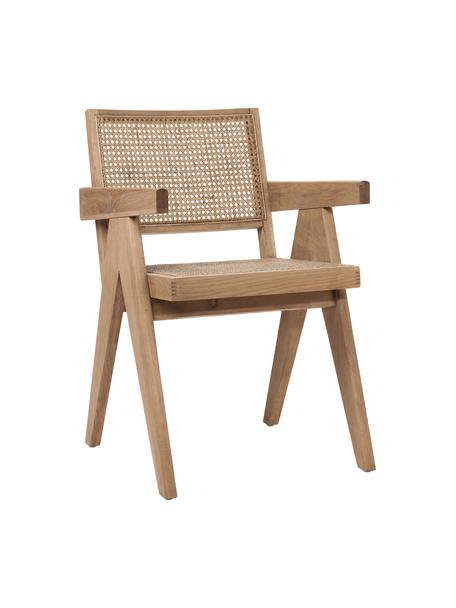 Krzesło z podłokietnikami z plecionką wiedeńską Sissi, Stelaż: lite drewno dębowe, Rattan, jasne drewno dębowe, S 52 x G 58 cm
