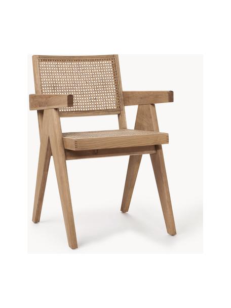 Armstoel Sissi met Weens vlechtwerk, Frame: massief eikenhout, Zitvlak: rotan, Licht eikenhout, lichtbeige, B 52 x D 58 cm