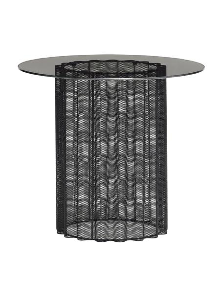 Okrúhly kovový pomocný stolík so sklenenou doskou Flow, Čierna, Ø 45 x V 41 cm