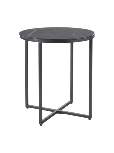 Table d'appoint ronde avec plateau en verre aspect marbre Antigua, Noir aspect marbre, Ø 45 x haut. 50 cm