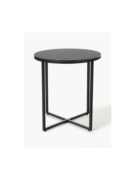 Mesa auxiliar redonda con tablero de vidrio en look mármol Antigua, Tablero: vidrio estampado con aspe, Estructura: acero con pintura en polv, Aspecto mármol negro, negro mate, Ø 45 x Al 50 cm